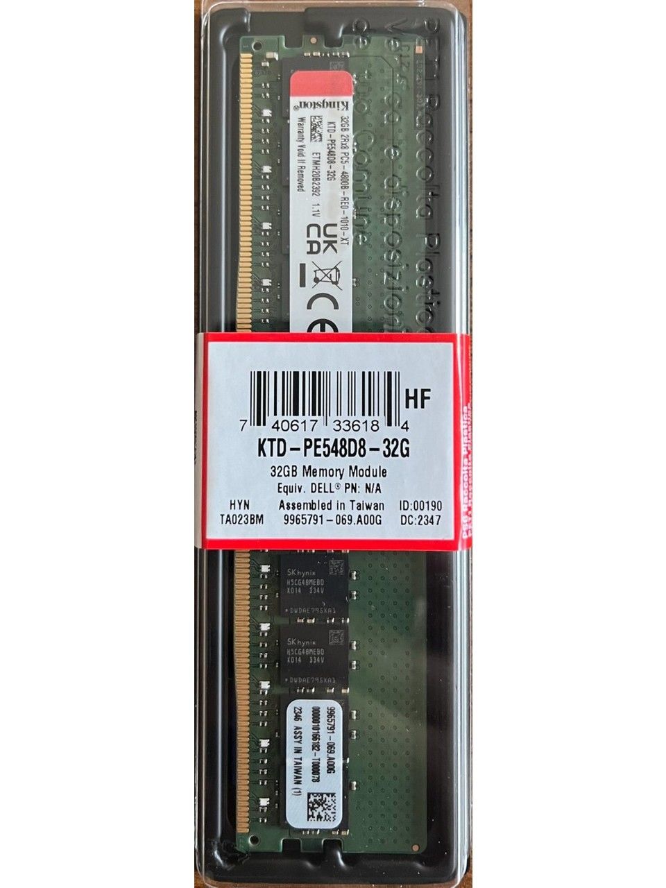 Kingston Memory 32GB DDR5 4800MT/s ECC Reg 2Rx8 Module KTD-PE548D8-32G Sunucu RAM